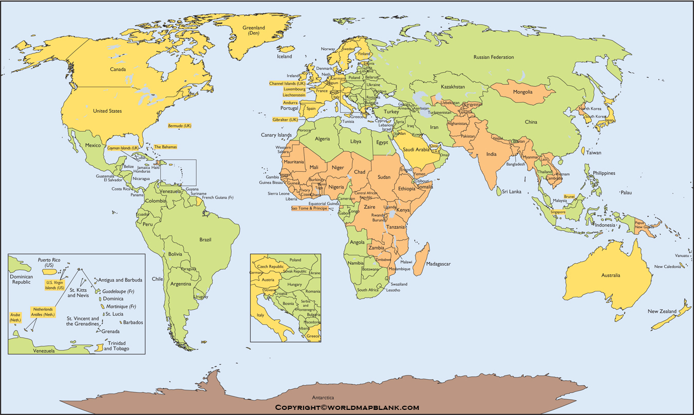 Map of World with Country Name Printable