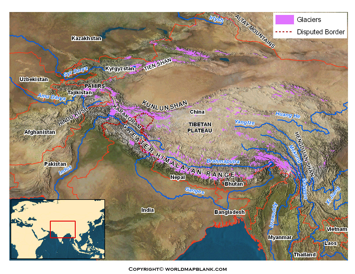 Map Of Mountain Ranges In Asia