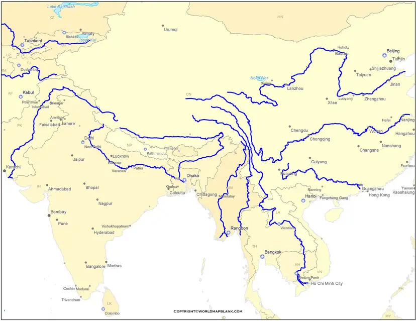Map of Asia Rivers