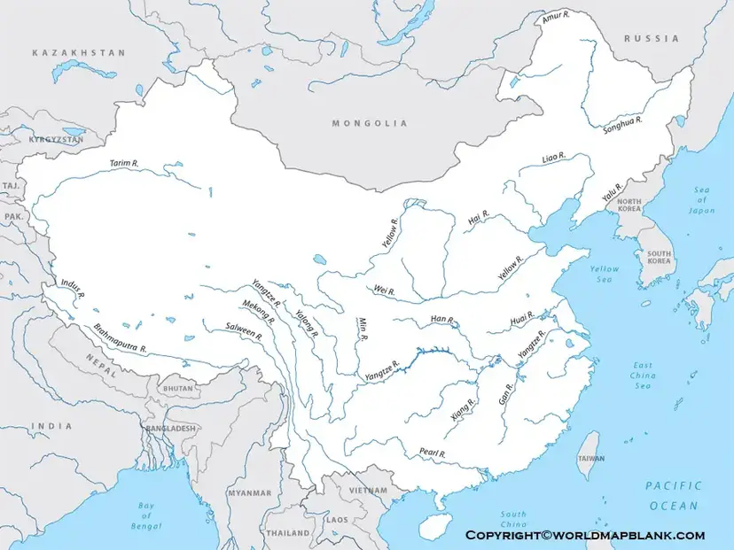 Printable Asia Rivers Map