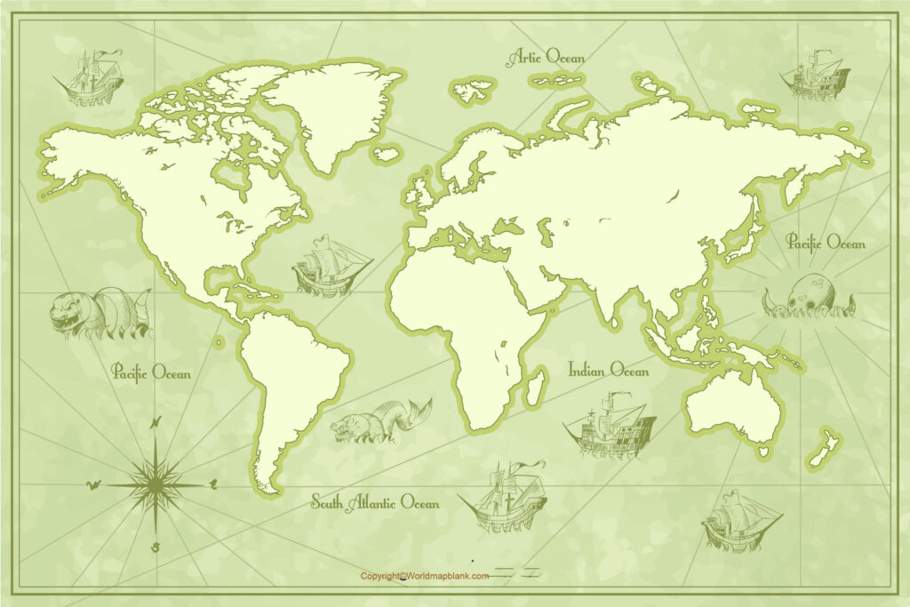 Ancient Map of World with Countries