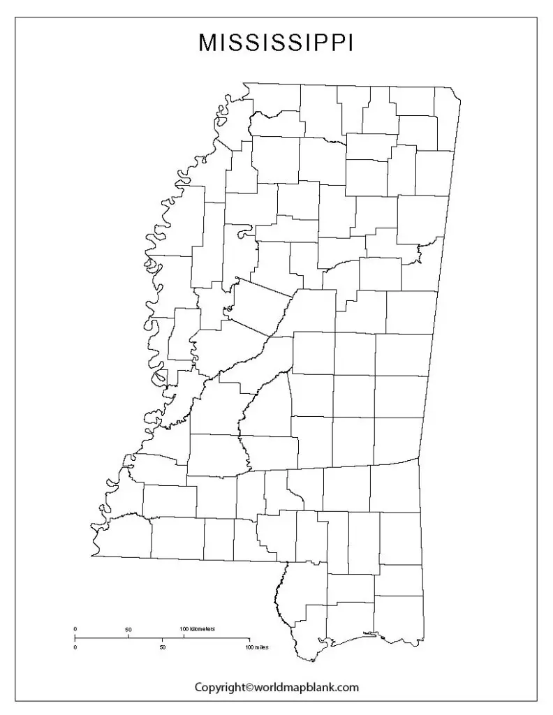 Printable Map of Mississippi
