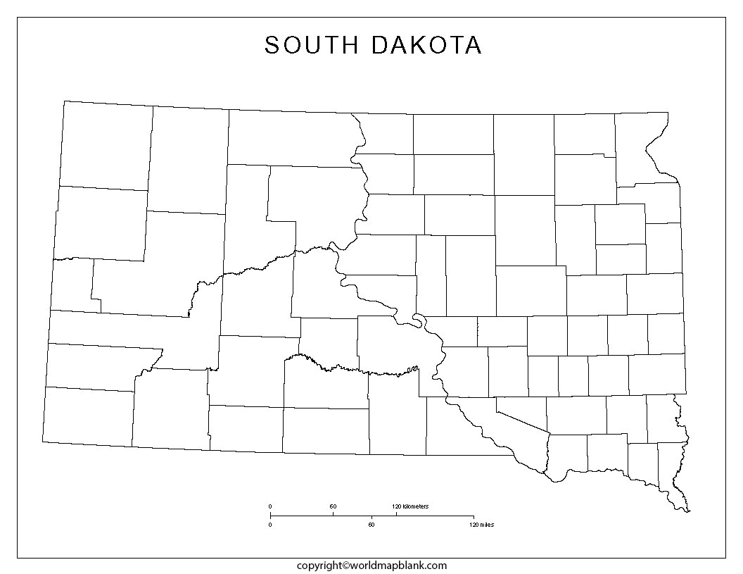 Blank Map of South Dakota for Practice Worksheet