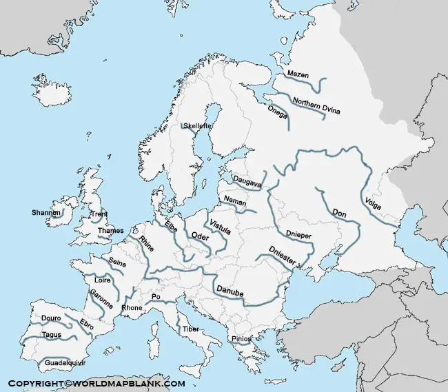 Map of Europe Rivers