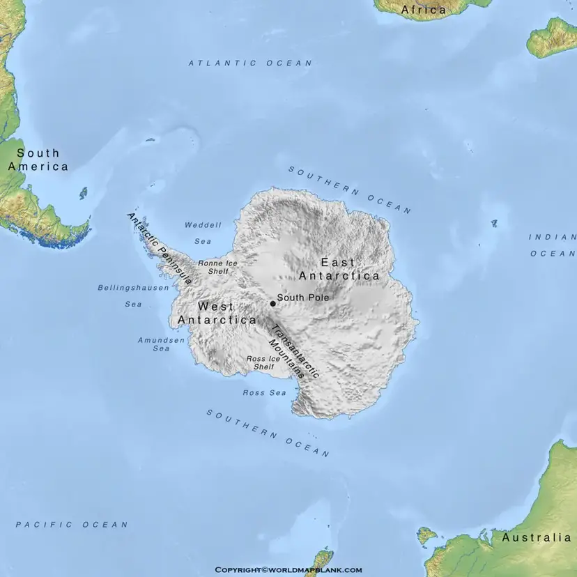 Printable Antarctica Physical Map