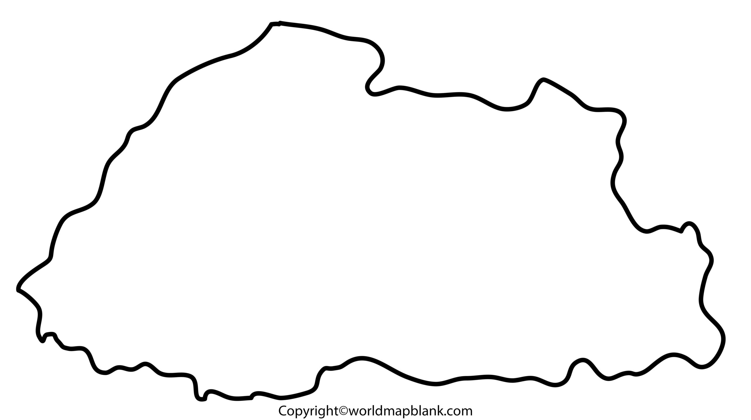 Blank Map of Bhutan for Practice Worksheet