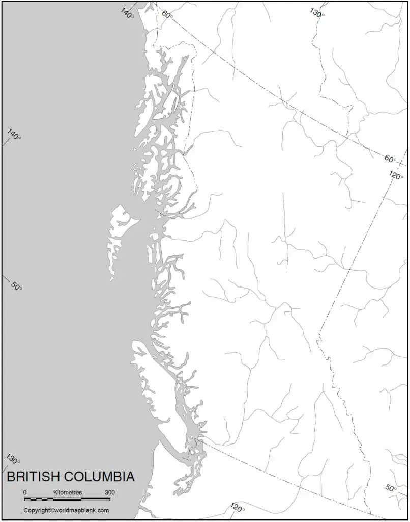 Blank Map of British Columbia for Practice Worksheet
