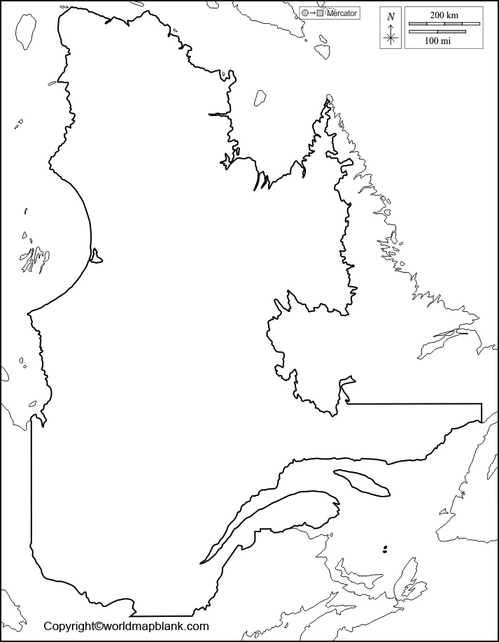 Blank Map of Quebec for Practice Worksheet