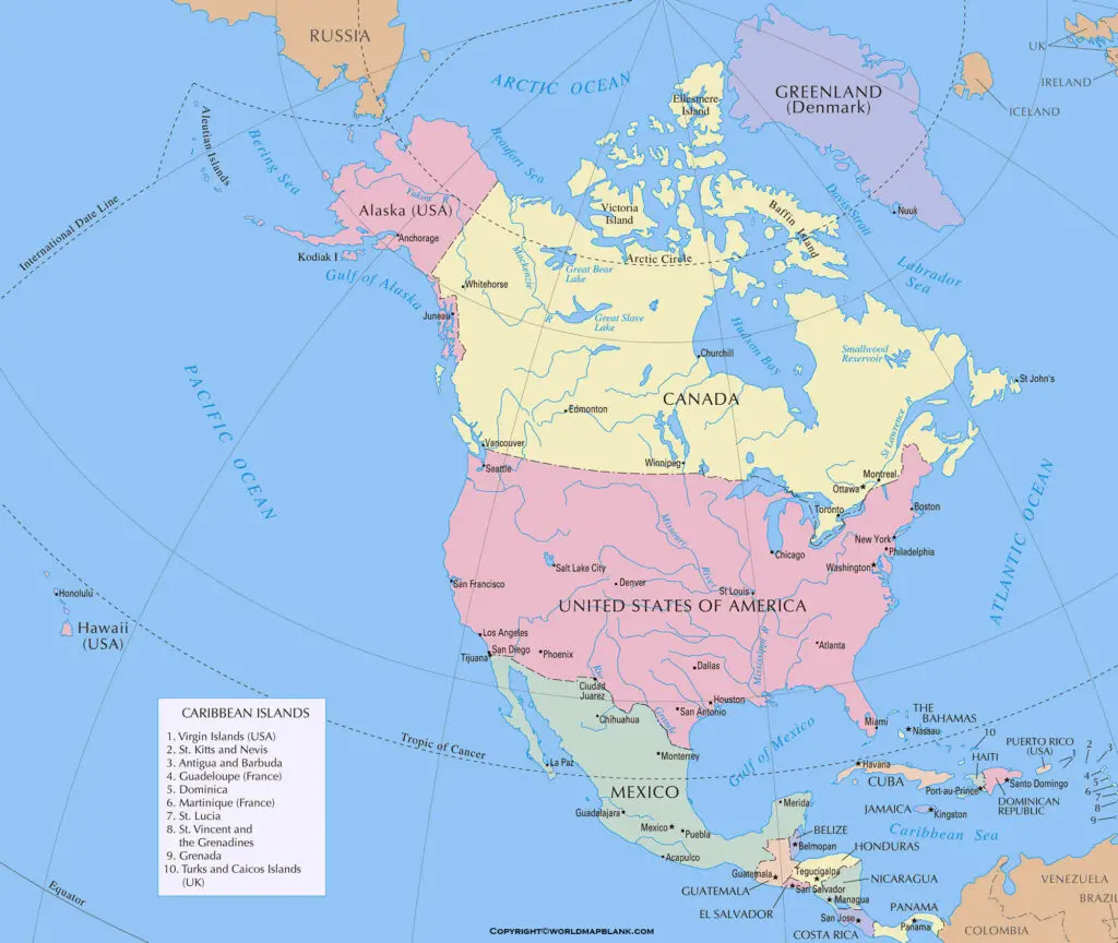 Map of North America Political Labeled