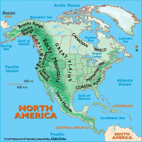 Map of North America Rocky Mountains