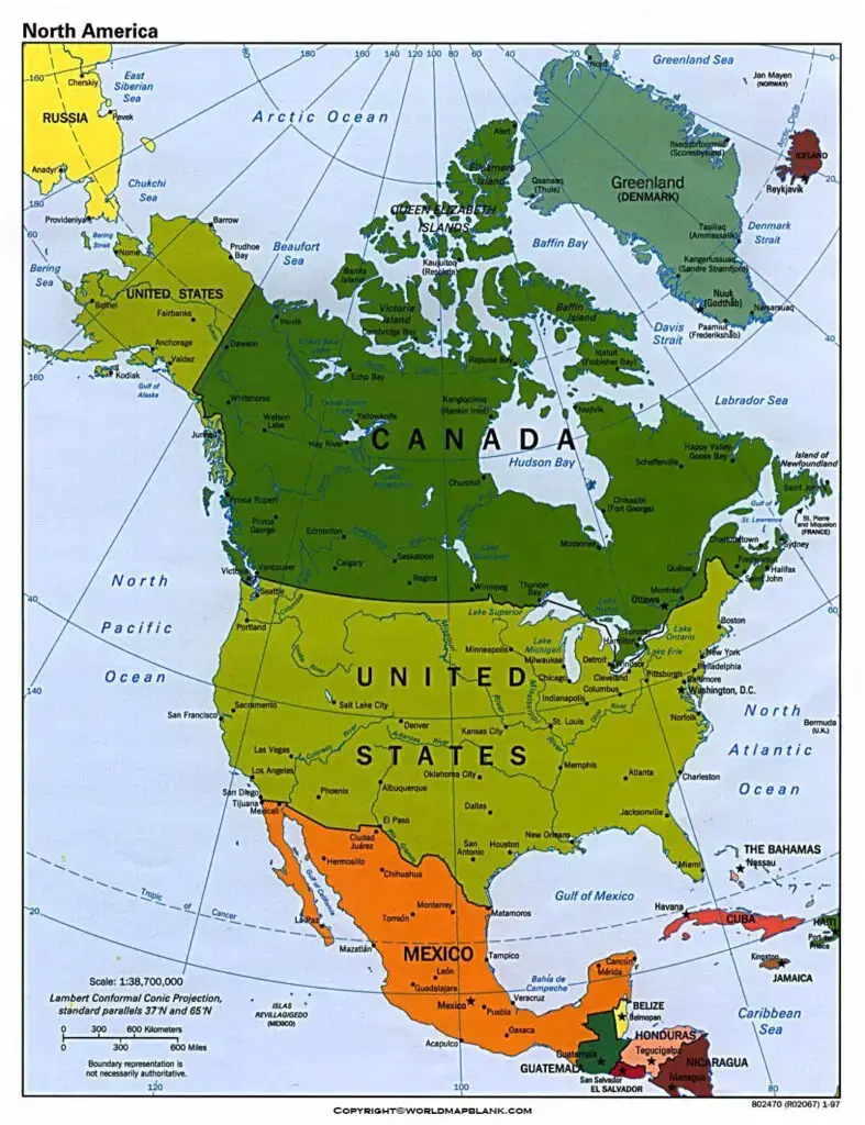 Map of North America Political