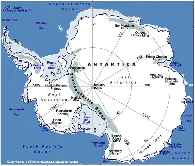 Map of Antarctica Physical