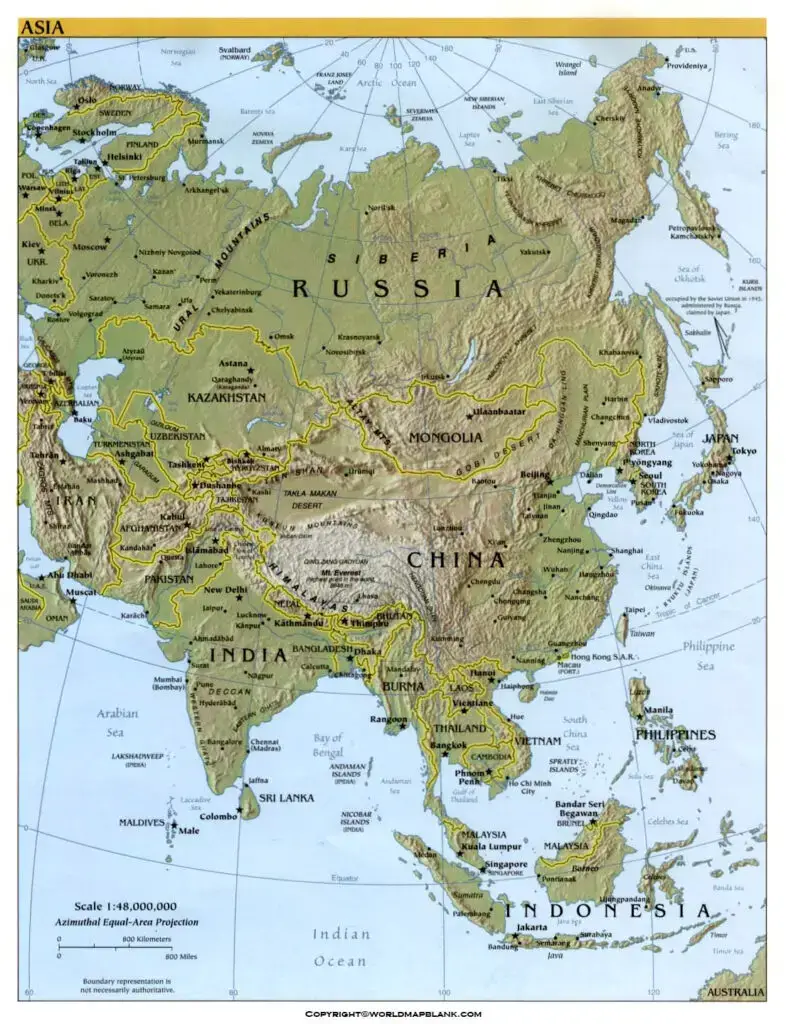 Map of Asia Physical