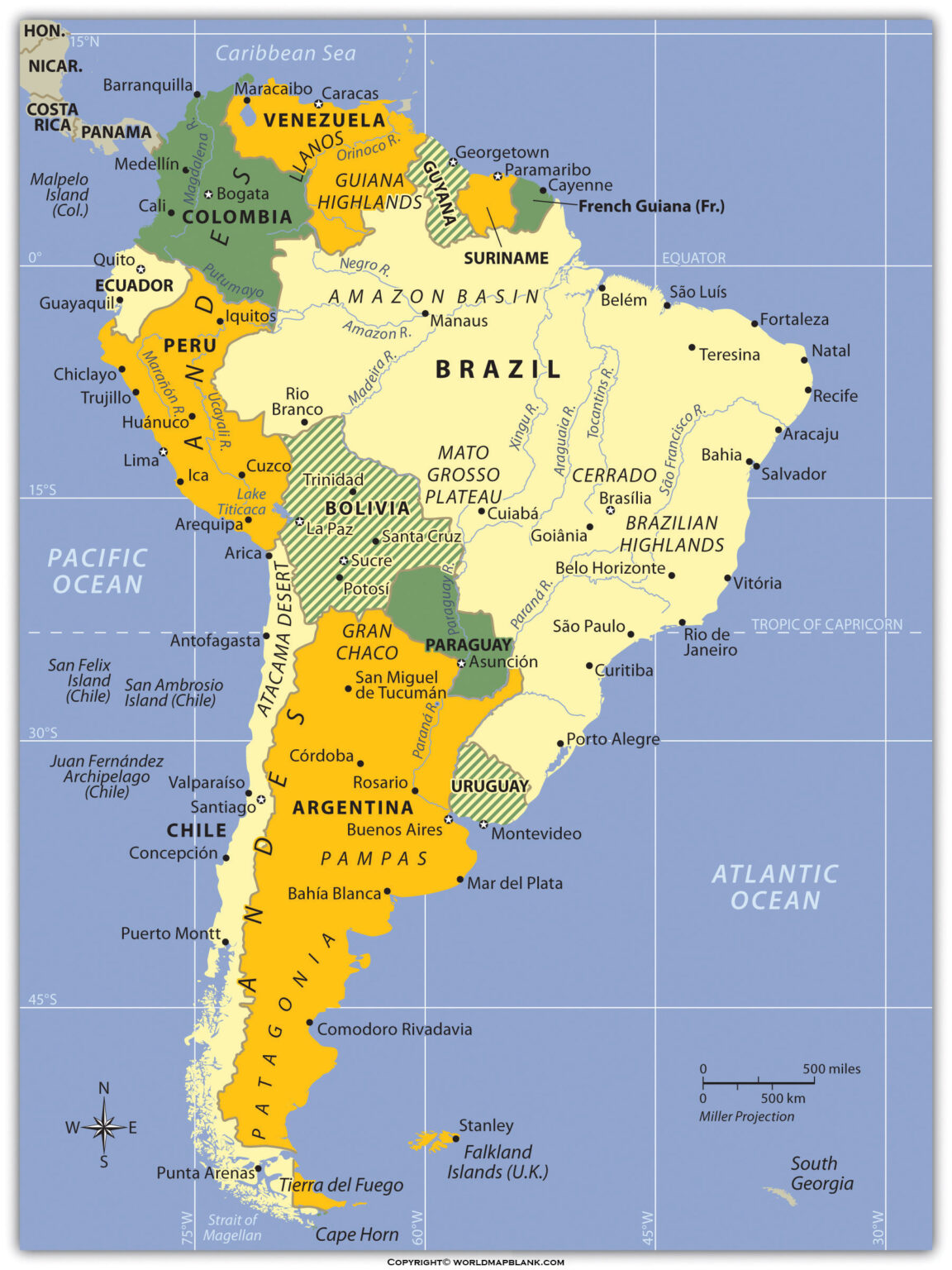 South America Mountains Map | Map of South America Mountains