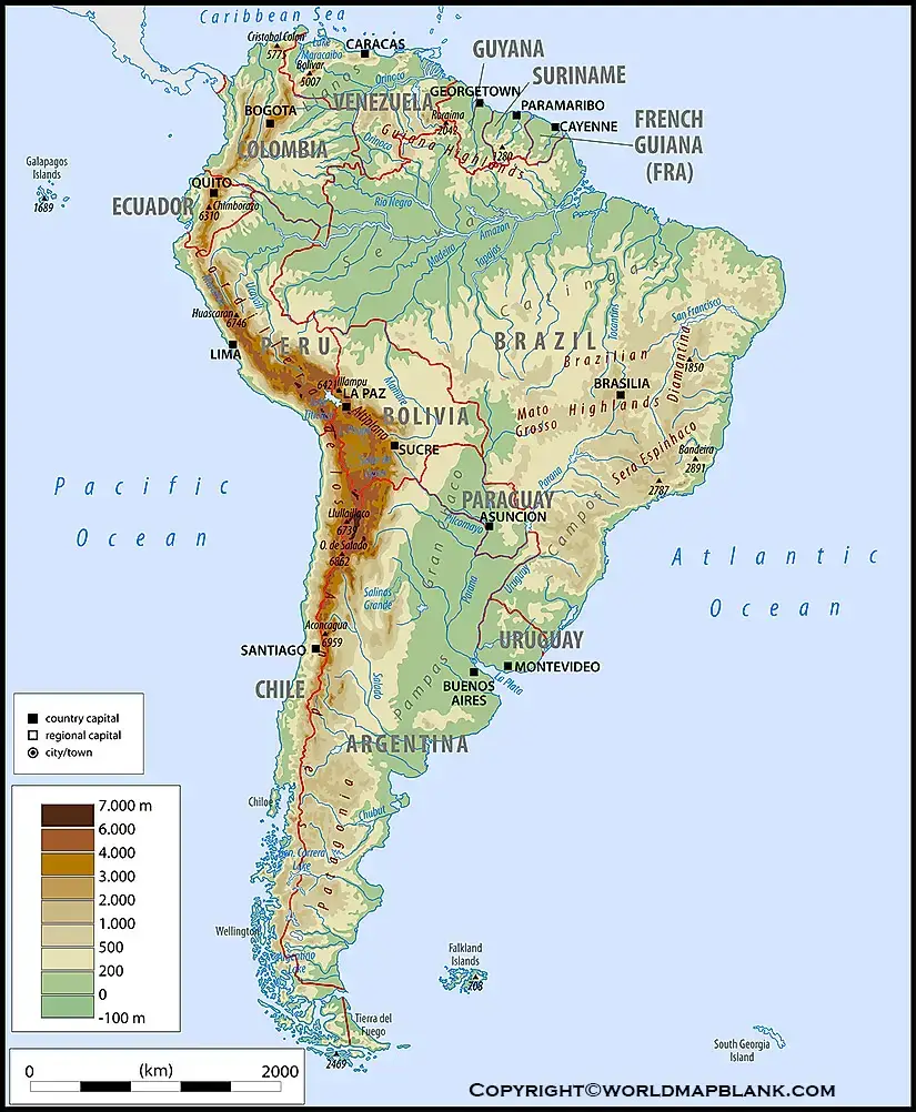 Map of South America Mountains