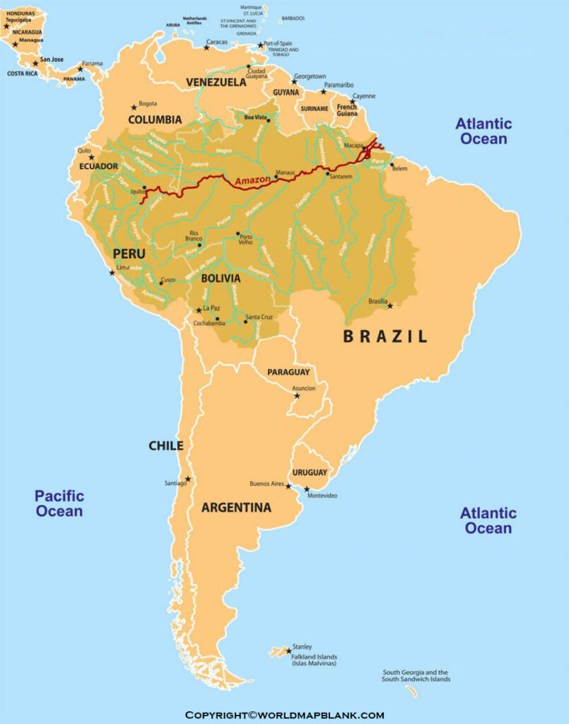 South America Rivers Map Map Of South America Rivers