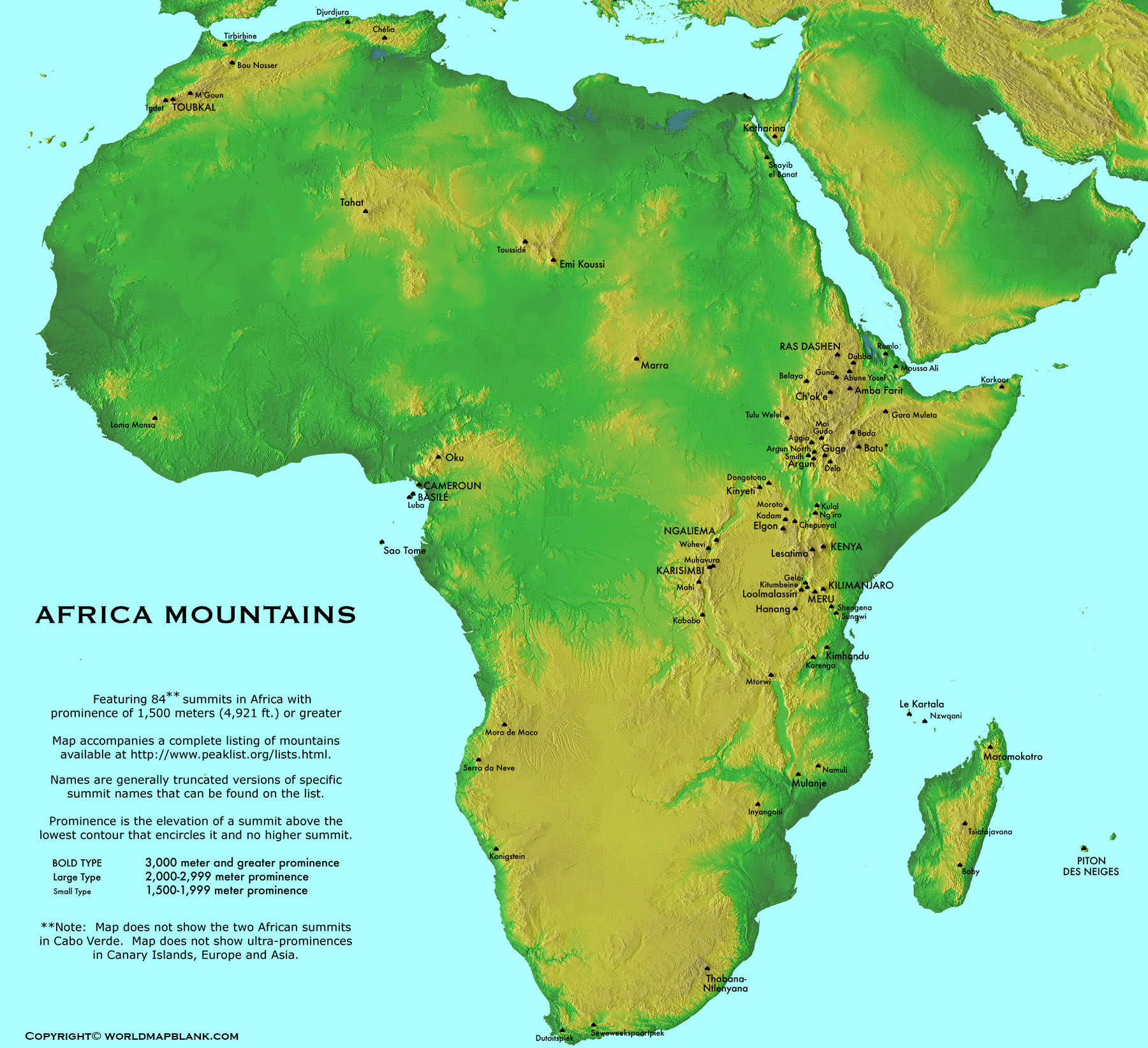 Africa mountain map
