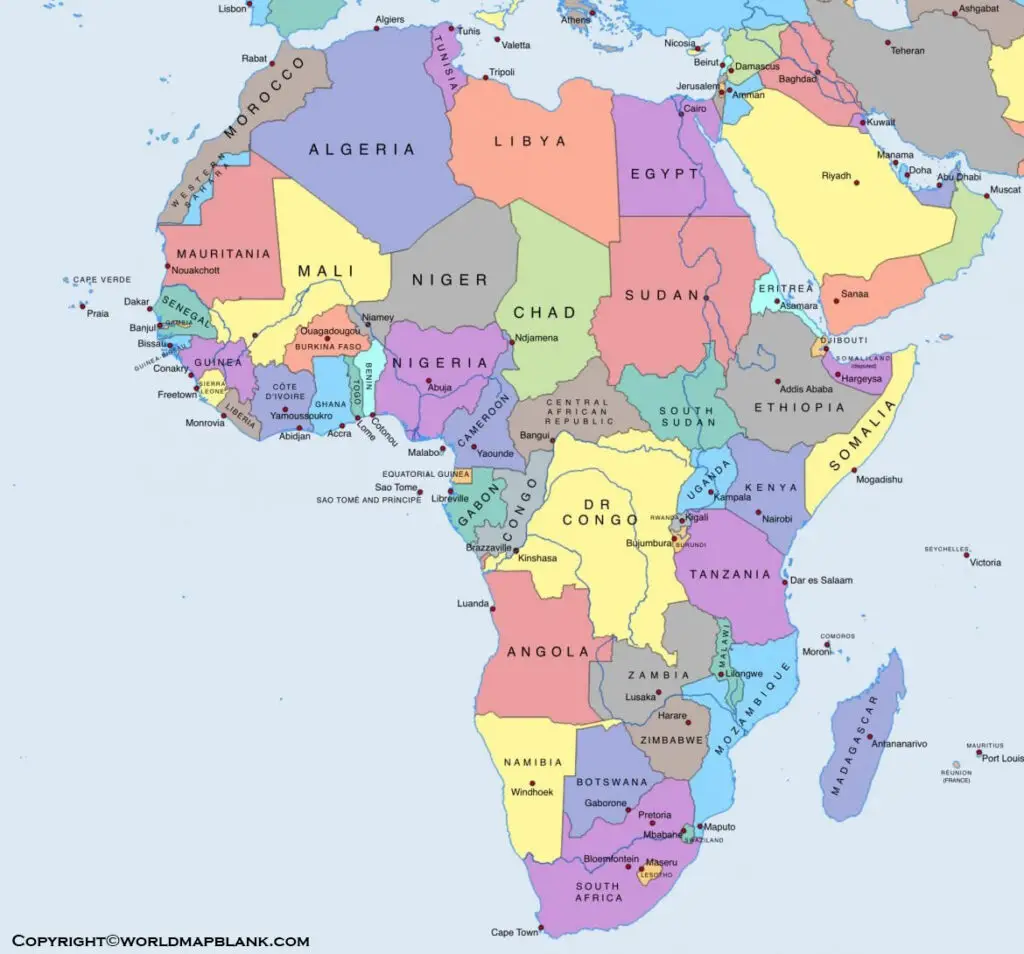 Map of Africa Political Labeled