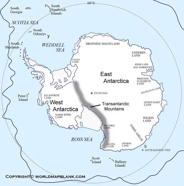 Printable Antarctica Mountains Map Labeled