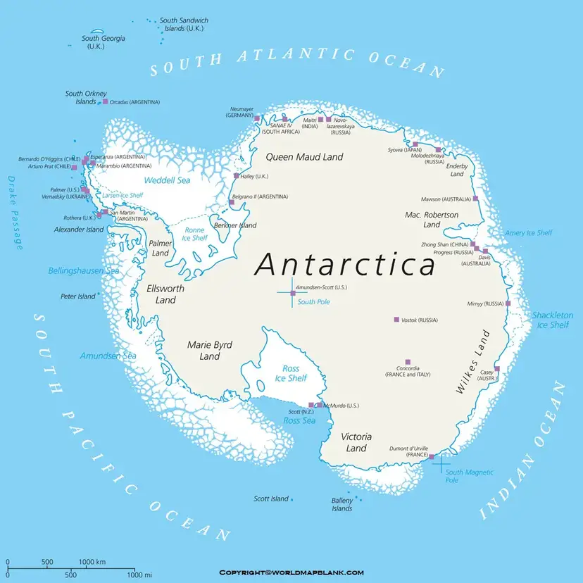 Antarctica Political Map Labeled