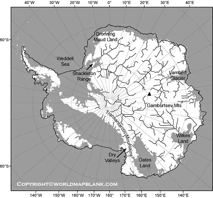 Map of Antarctica Rivers Labeled