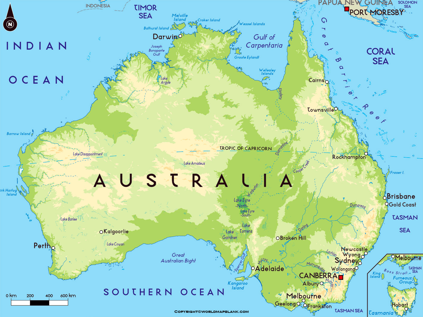 Printable Australia Physical Map | Map Of Australia Physical