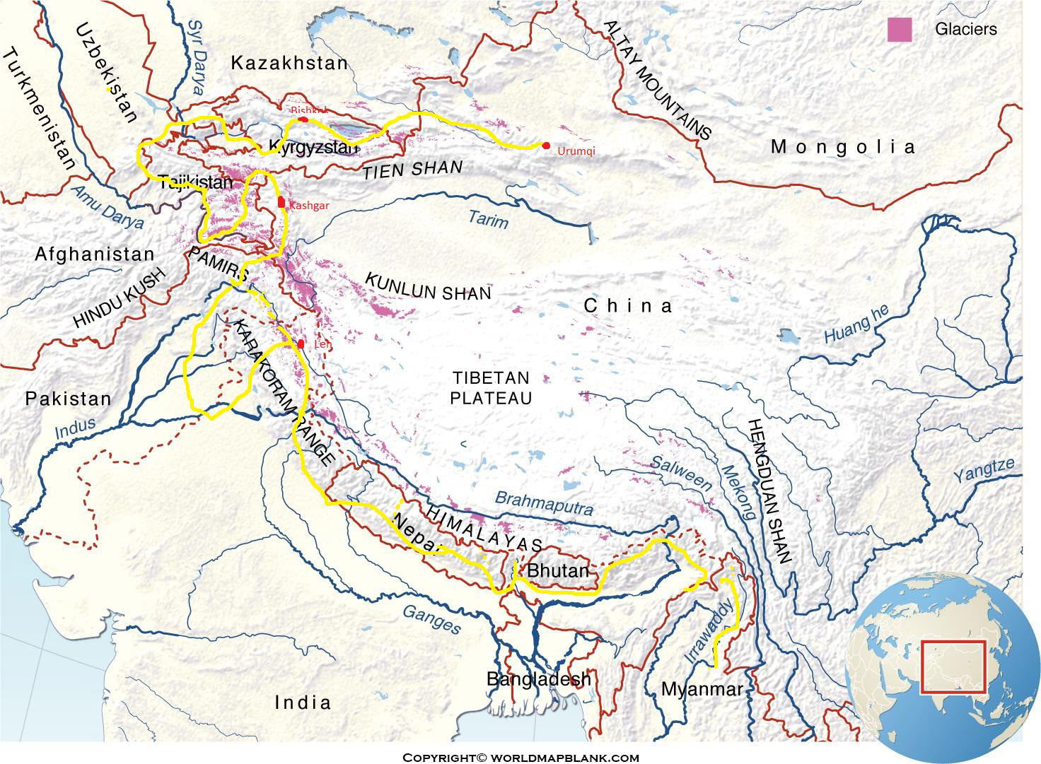 Printable Asia Mountains Map Map Of Asia Mountains   Map Of ASIA Mountain 