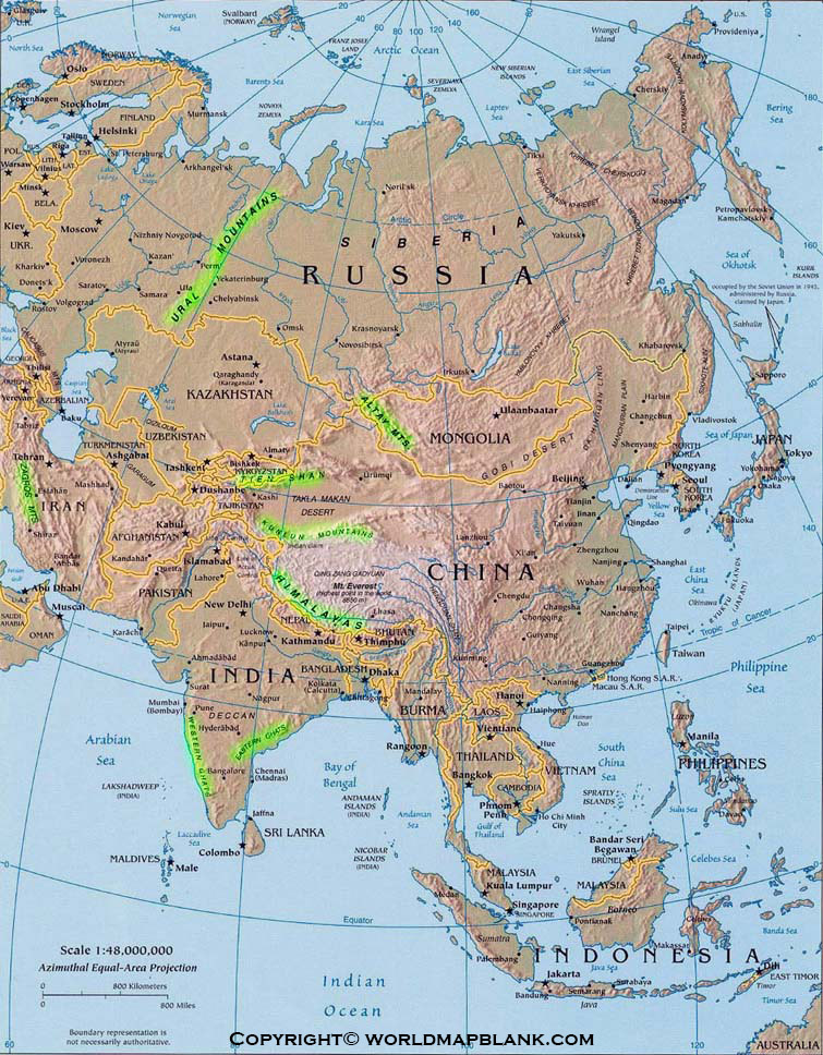 Map of Asia Mountains