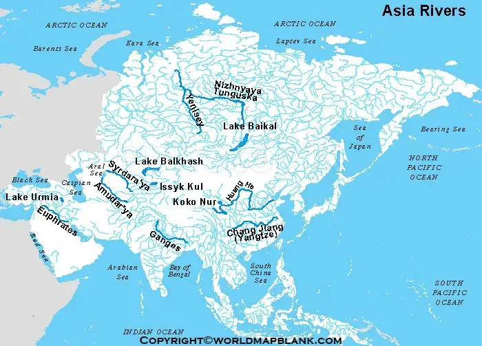Map of Asia Rivers Labeled