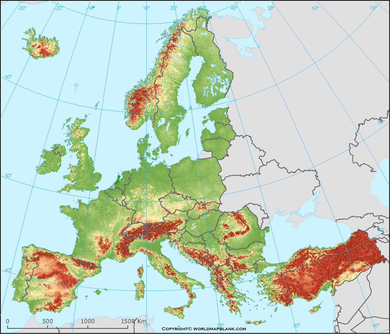 Printable Europe Mountains Map  Map of Europe Mountains