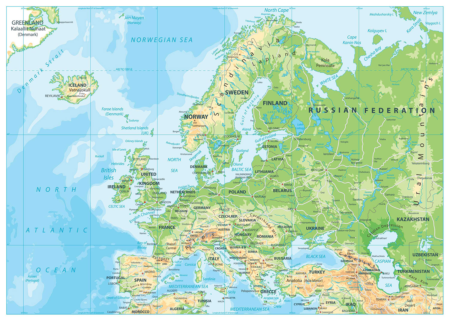 Printable Europe Physical Map Printable Blank Maps And Labeled Maps 