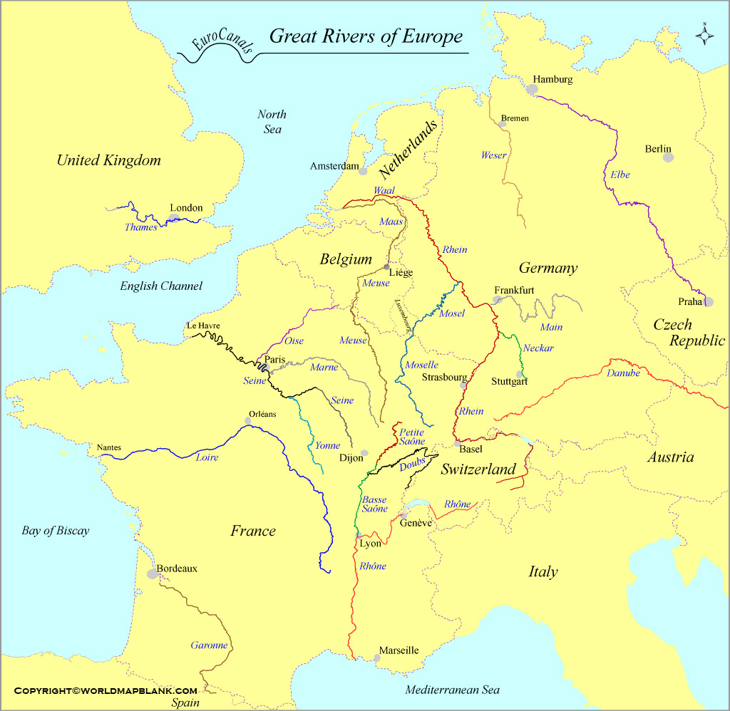 Rivers Map Of Europe   Map Of EUROPE River 