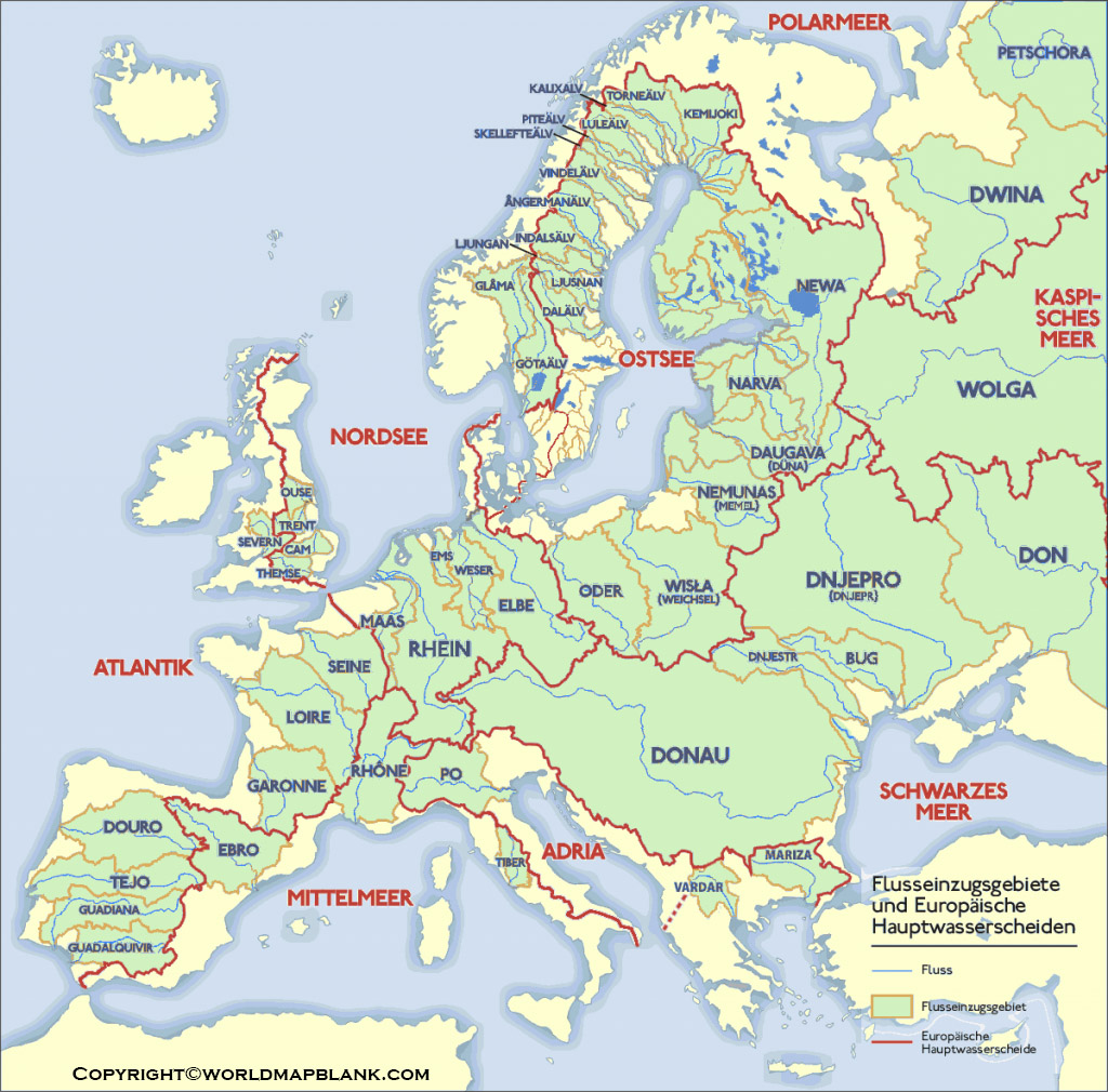 Printable Europe Rivers Map Map Of Europe Rivers