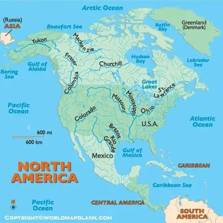Printable North America Rivers Map