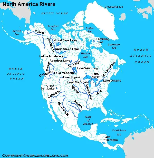 Map of North America Rivers