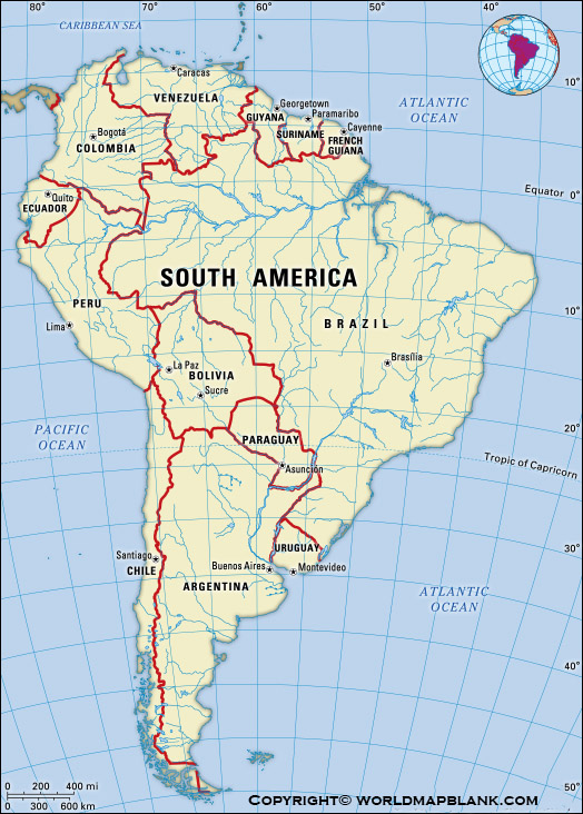 South America Map with Mountains