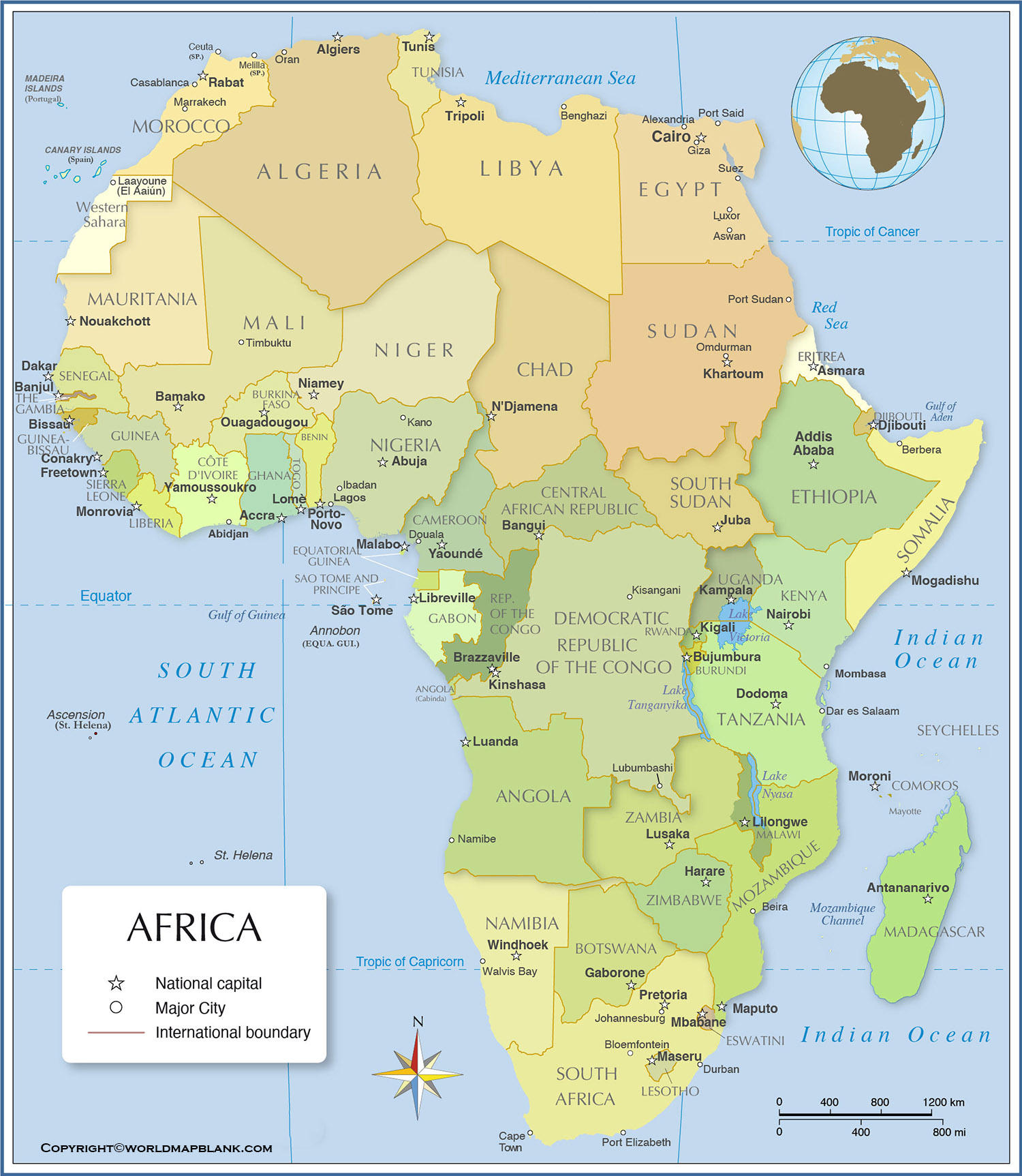 Printable Africa Political Map Map of Africa Political