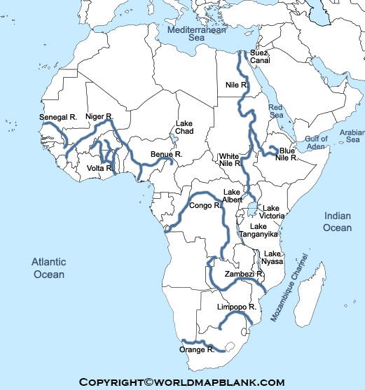 World Map Of Rivers Labeled Printable Africa Rivers Map | Map Of Africa Rivers