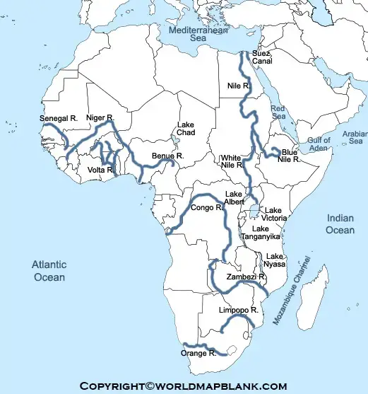 Map of Africa Rivers Labeled