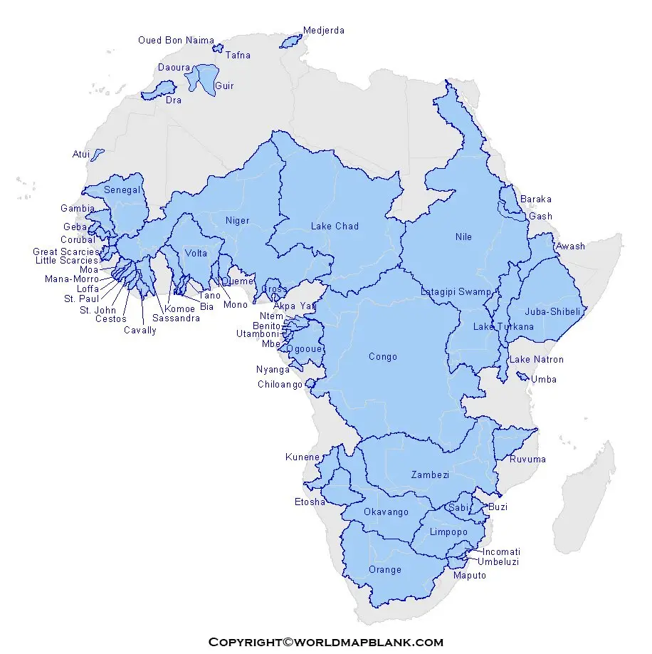 Printable Africa Rivers Map