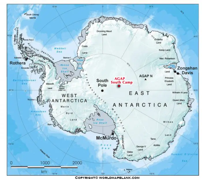 Mountains Map of Antarctica