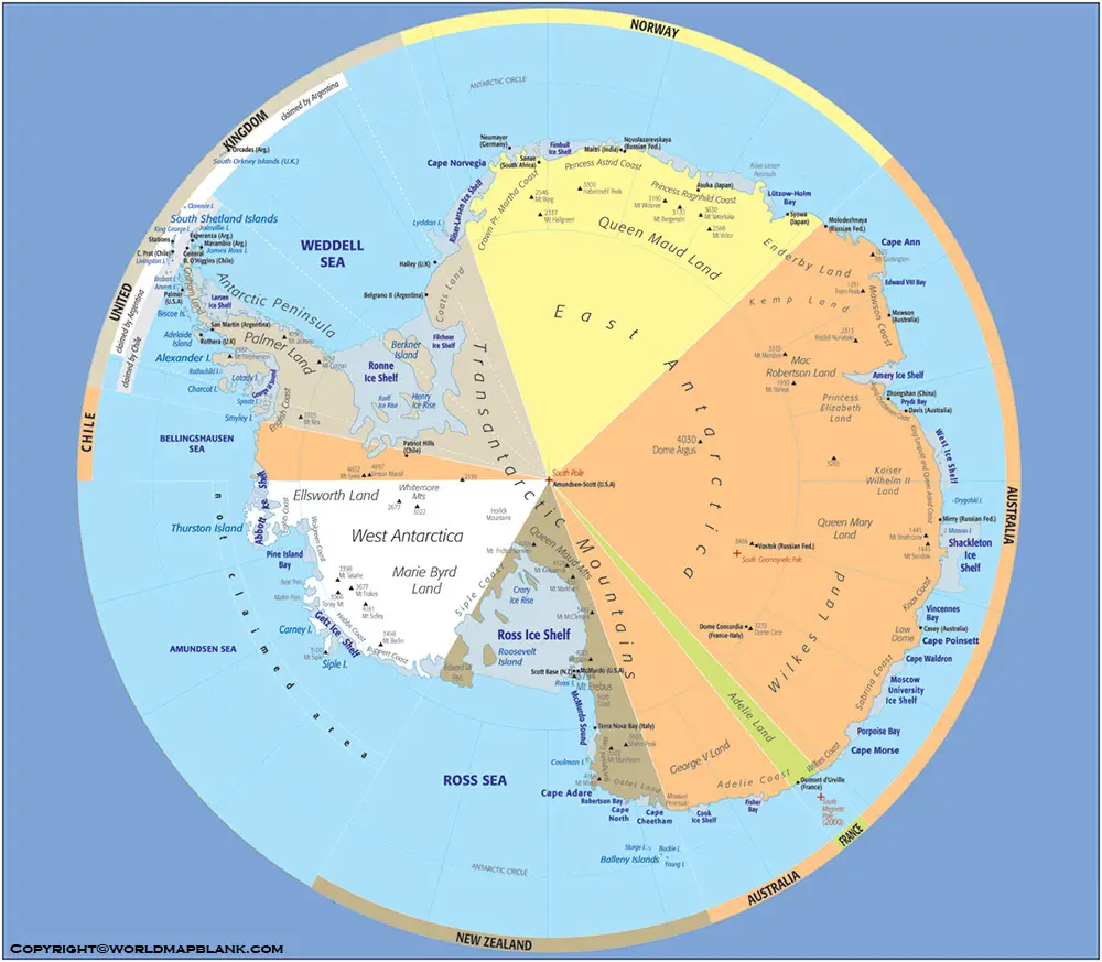 Printable Antarctica Political Map