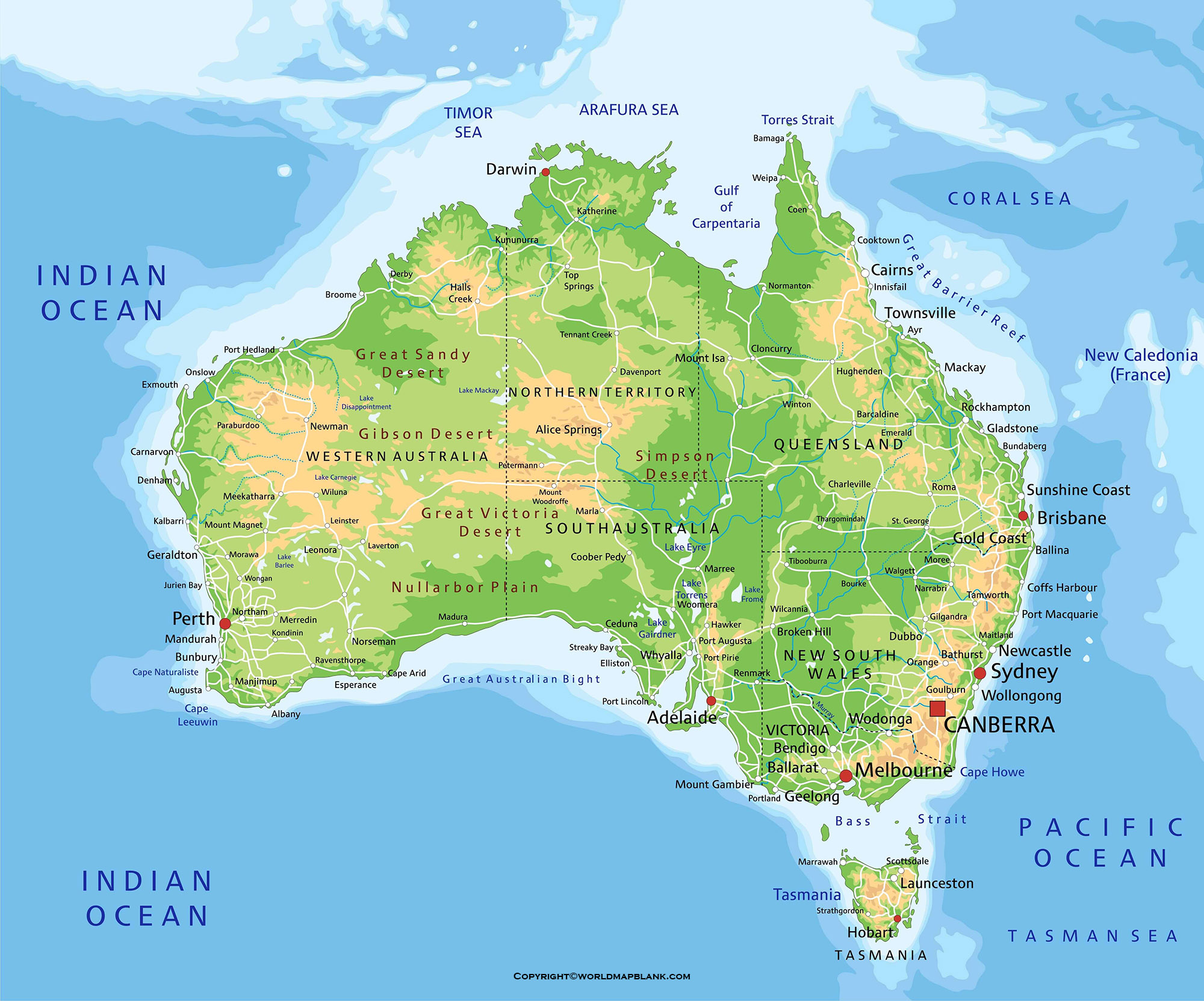Printable Australia Physical Map