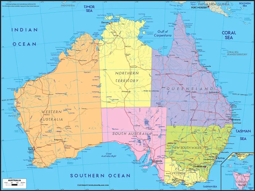 Australia Political Map Labeled