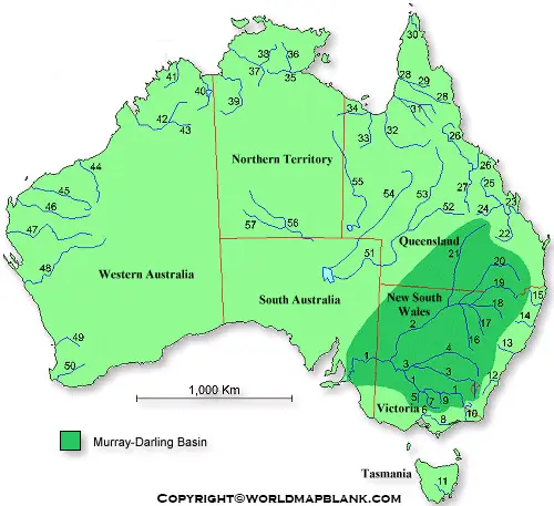Map of Australia Rivers