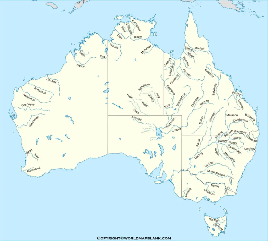 Map of Australia Rivers Labeled