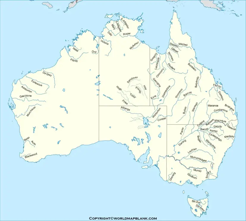 Map of Australia Rivers Labeled