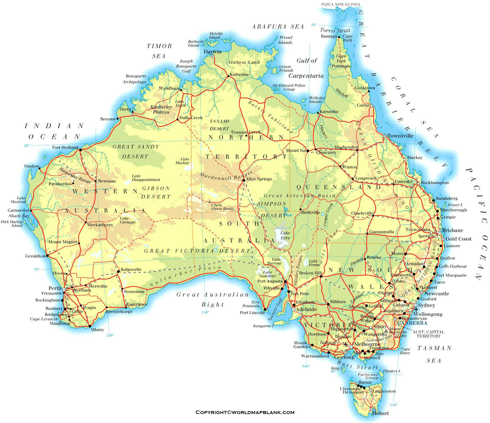 Printable Australia Physical Map | Map Of Australia Physical