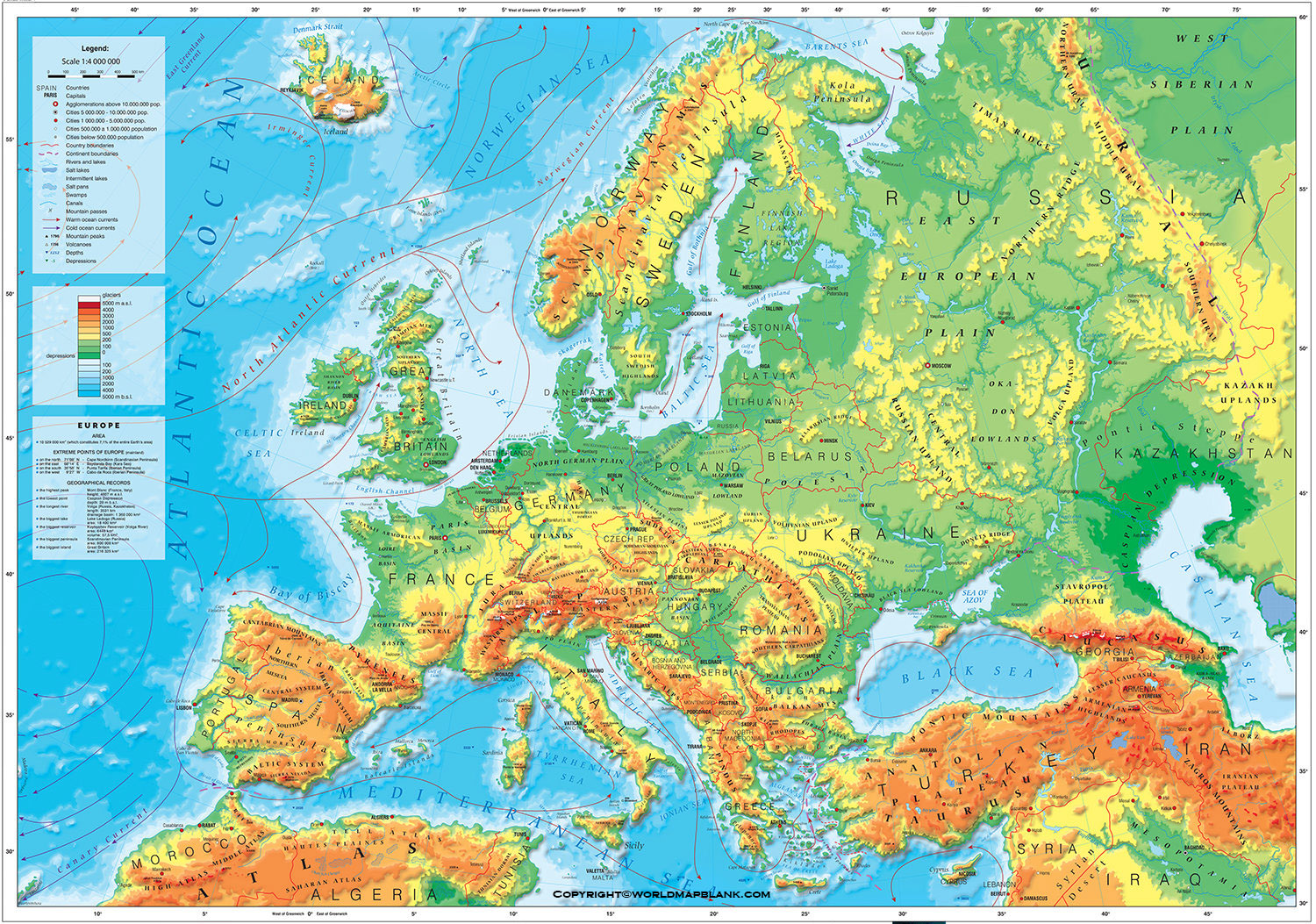 Europe Physical Map Printable
