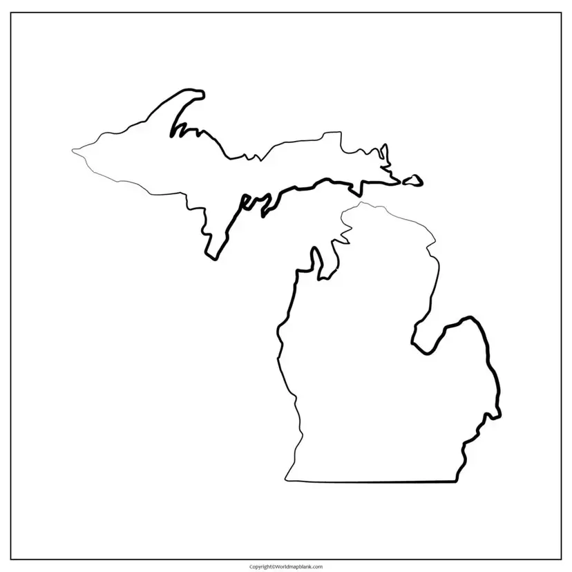 Printable Blank Map of Michigan
